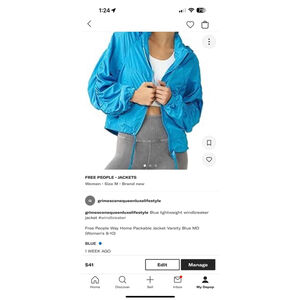 Women's Free People Blue Windbreaker Jacket Size M NWT